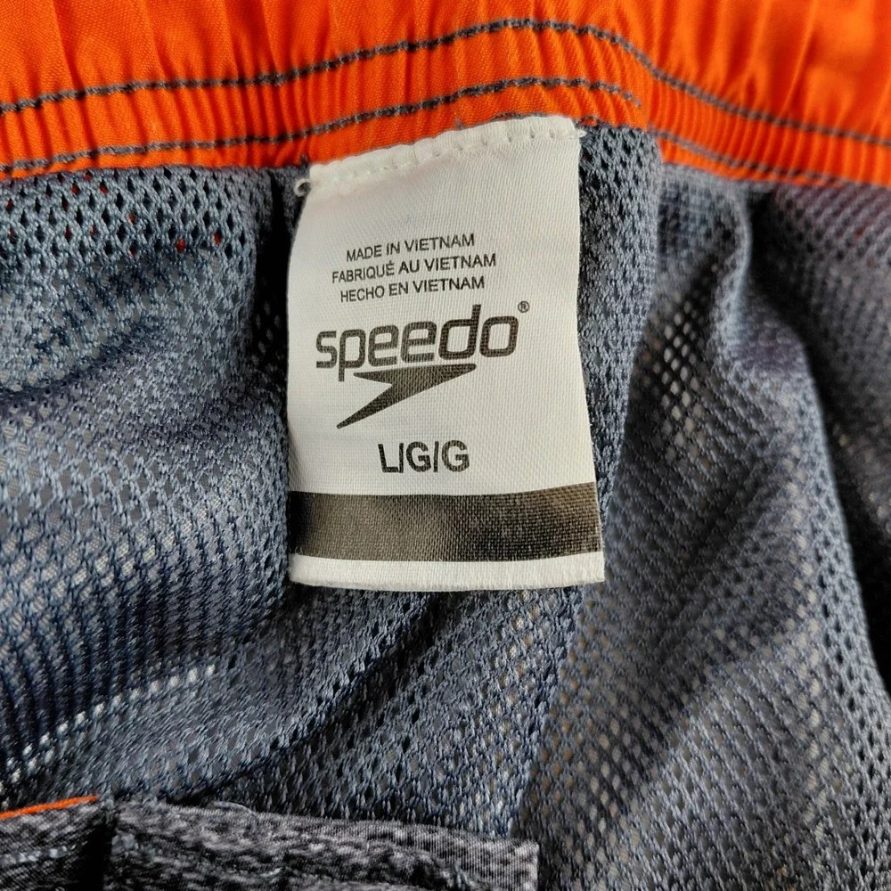 Speedo Mens Swim Trunks‎ Floral Striped Board Shorts Gray Orange Large